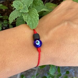 Evil eye Nazar azabache jet black stone protection bracelet, handmade
